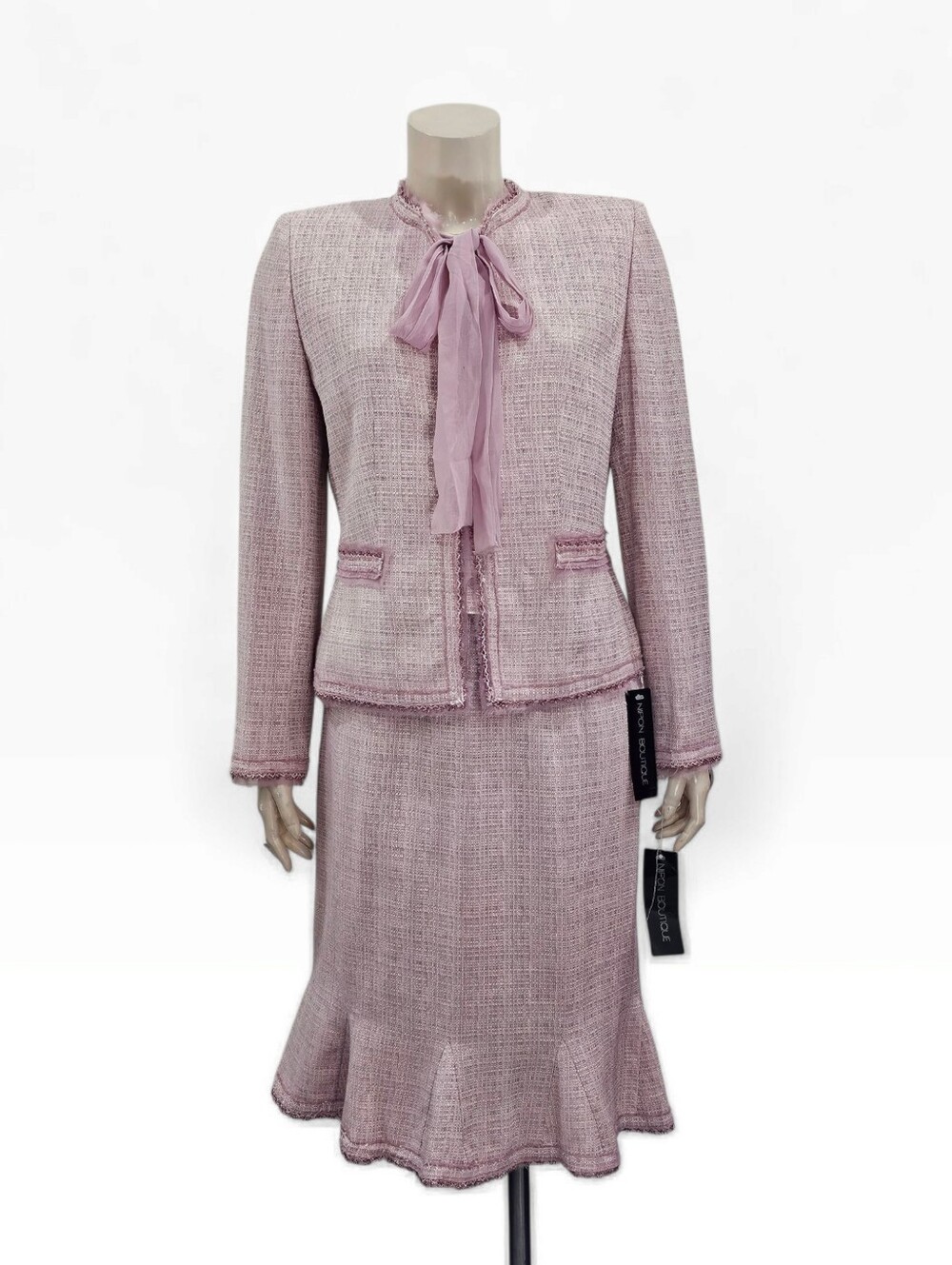 Nwt NIPON BOUTIQUE Tweed Pink Lavender Bow 2 Piece Skirt Suit Jacket 6/Skirt 4